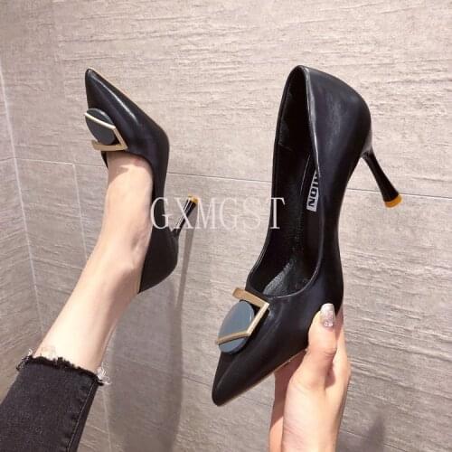 French Simple Small Fragrance Style Thin Pointed Metal Buckle Workplace Versatile Female High-heeled 2020 New Autumn Shoes