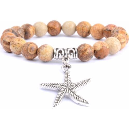 Natural Stone Picture Jaspers Beaded Bracelets For Women Starfish Animal Charm Bracelet Boho Men Cuff Bangles Friendship Jewelry