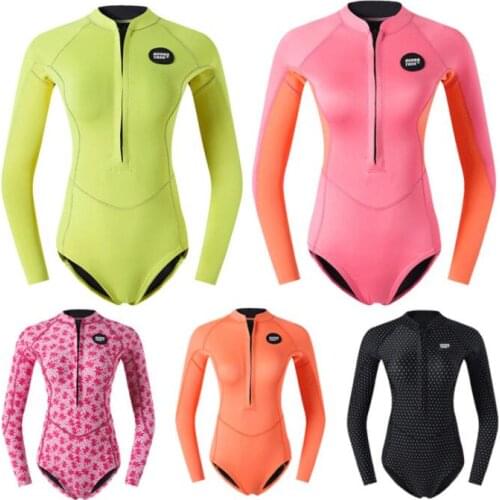 2 mm Diving Suit Womens Sunscreen Warm Snorkeling Suit Long Sleeve Linkage Swimming Suit Thickened Jellyfish Suit Free Diving S