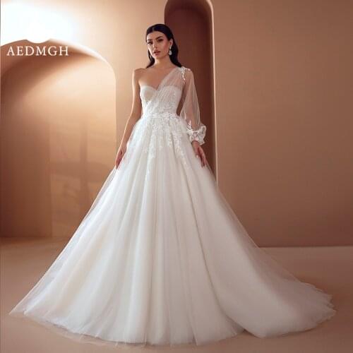 Aedmgh A-Line Wedding Dresses 2021 Sweetheart Fashion 2 In 1 One Shoulder Vestido De Novia Appliques Backless Beach Bridal Gowns