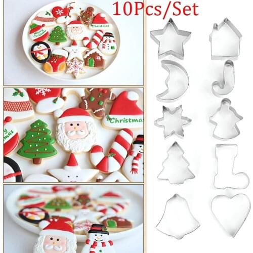 10Pcs Christmas Stainless Steel Fondant Cake Mold Cookie Cutter Baking Tool