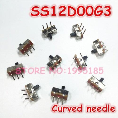 20pcs/Lot 1 Way 2 Postion Slide Switch PCB Mount SS12d00G3 SS12d00G3L Curved needle