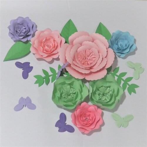 2018 Assembled 7 Giant Paper Flowers 5 Leaves 6 Butterflies Wedding Backdrops Baby Nursery Baby Shower Bridal Shower Deco Mix