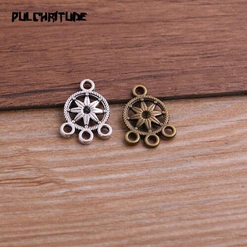 30pcs 14*18mm Two Color Zinc Alloy Necklace Charm Jewelry DIY Hollow Round Flower Connector Pendant Necklace