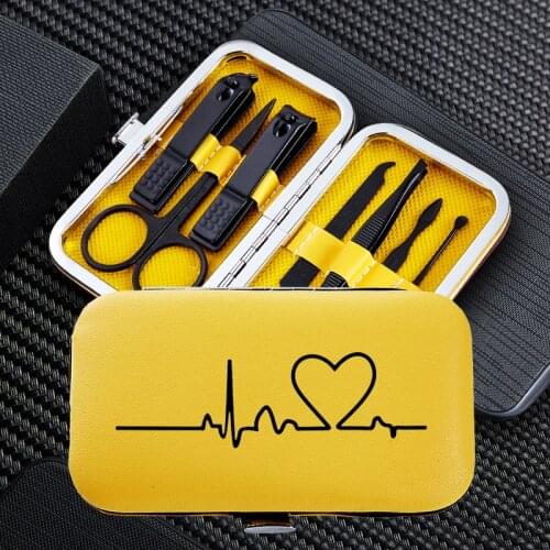 Personality Line Love 7pcs Manicure Nail Clipper Sets Travel Stainless Steel Trimmer Clippers Cutter Scissors Accessories Tools