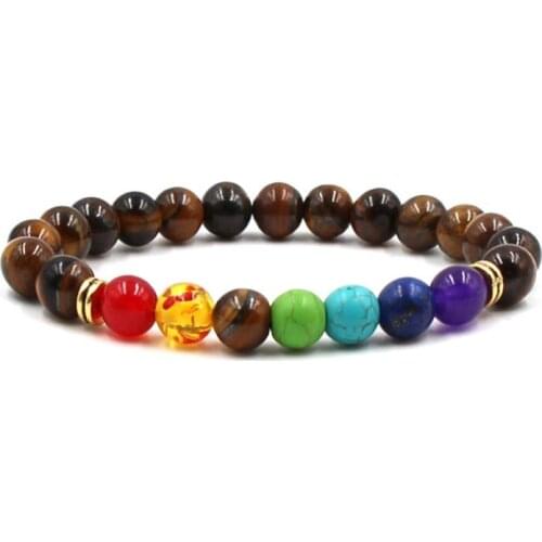 8mm jtj4 mulitcolor rainbow elastic Lava Natural Stone Beads agate Onyx Bracelet Buddha yellow Tigereye lava Jewelry