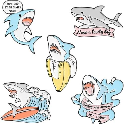 Shark Fishes Enemal Brooches Lapel Pin Plant Pins Shirt Bag Aircraft Badge Mini Jewelry Gift
