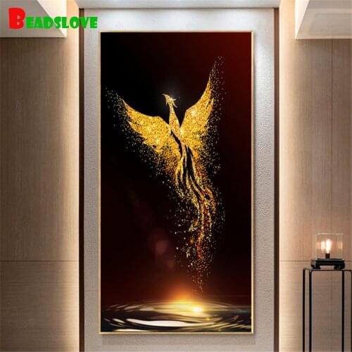 Golden Phoenix Diamond Painting for living room decorative pictures animals painting Diamond embroidery Full square Round