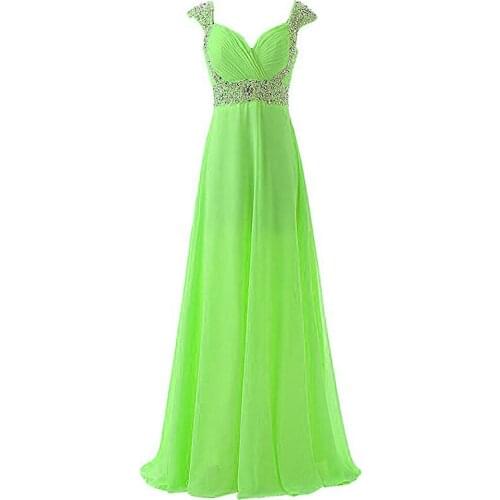 ANGELSBRIDEP Cap-Shoulder Long Evening Party Dresses Vestidos de festa Fashion Beaded Chiffons Formal Prom Bridesmaid Dresses
