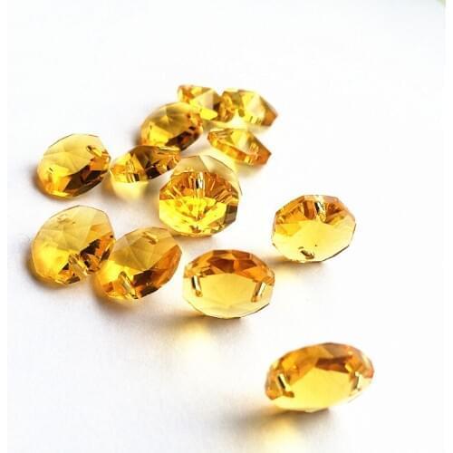 Free Rings)100Pcs/lot 14MM Gold Color Crystal Octagonal Beads Crystal Chandelier Parts Diy Curtain Bead Strands Home Decoration
