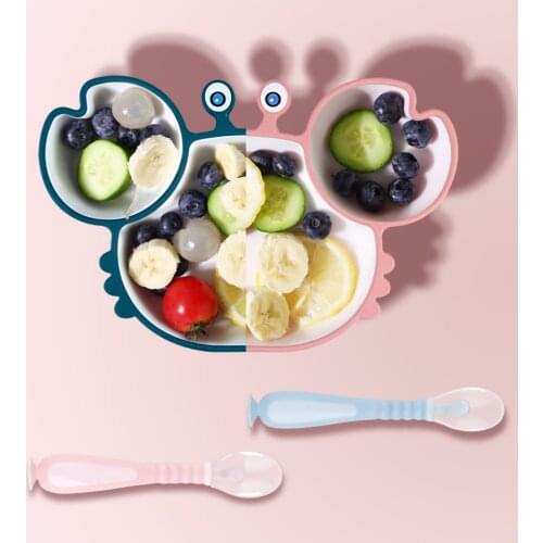 Baby Dishes Silicone Suction Cup Plate Crab Feeding Divided Plate Anti-slip Tableware for Kids & Toddler Childrens Dishware