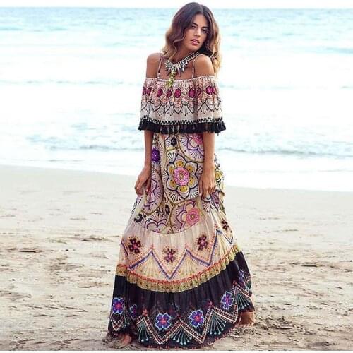 DUISNENA long boho dress floral print summer dress off shoulder slash neck women dresses casual beach holiday robe vestidos