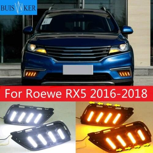 For Roewe RX5 2016-2018 Daytime running lights LED DRL Fog lamp driving lights with Yellow Turn Signal Function