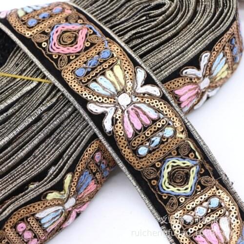 Ethnic Style Colorful Embroidery Sequin Lace Ribbon for DIY Bag Clothing Costumes Accessories Sewing Decoration Trims