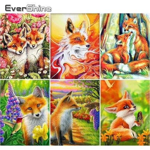 EverShine Diamond Mosaic Animal Cross Stitch 5D Diamond Embroidery Fox Full Square Art Painting Spring Rhinestones Handmade Gift