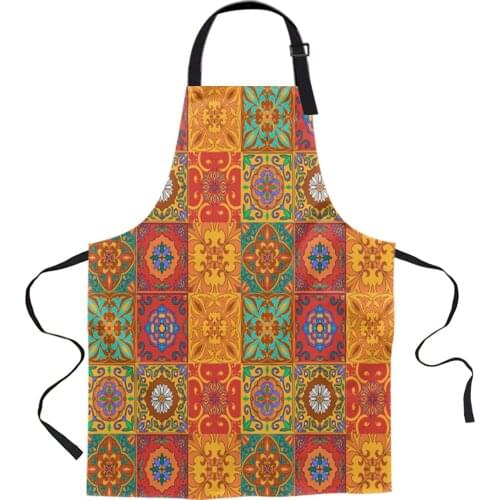 Retro Tile Pattern Image Aprons for Women Men Kid Cooking Baking Apron Kitchen Utility Equipment Accessories