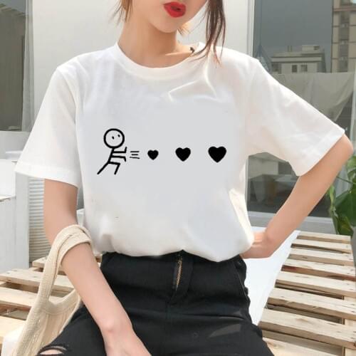 Graphic tees tops Heart Theme tshirts women funny t shirt O-neck T-shirt Vintage Vogue Ullzang Mujer_T-Shirt