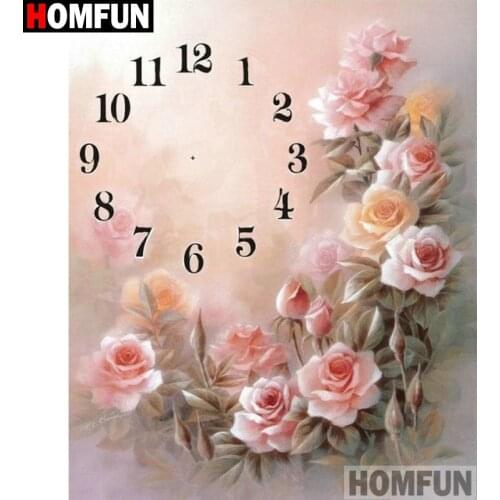 HOMFUN 5D Diamond Pattern Rhinestone Needlework Diy Diamond Painting Cross Stitch "Clock flower" Diamond Embroidery A21385