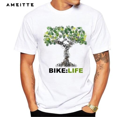 Creative Green Life Bike Tree T-Shirt Summer Mens Short Sleeve Bicycle Sport Design Printed T Shirt Geek Style Tops Boy Tees