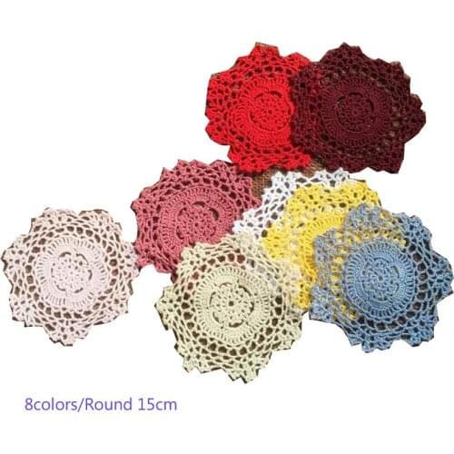 16CM HOT round lace cotton table place mat pad cloth crochet drink placemat cup mug pot holder coaster doily Christmas kitchen