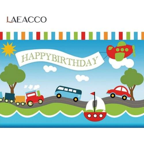 Laeacco Baby Cartoon Traffic Car Way Plane Bus Ship Child Customized Banner Portrait Photo Backdrop Photographic Backgrounds