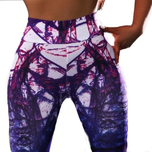New Sports Printing Style Leggings Put Hip Fold Elastic High Waist Legging Breathable Slim Pants Women Printing Fitness