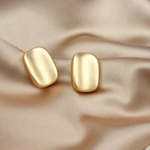 Metal Matte Square Geometrical Stud Earrings Minimalist Vintage Gold Silver Color Concave Party Earrings Women Accessories 2020