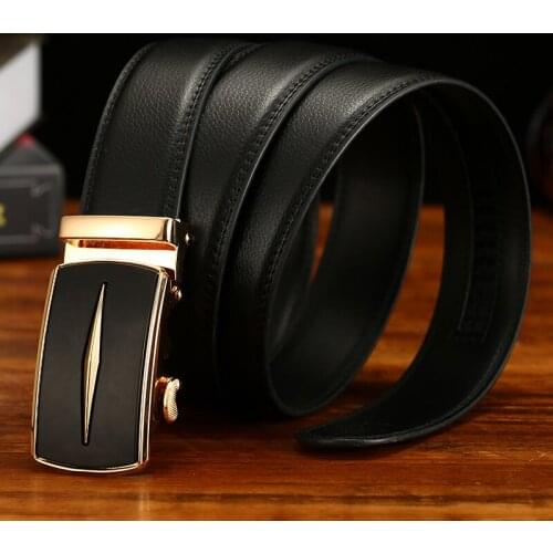 Aoluolan Automatic Buckle Mens Ratchet Belt With Steel Genuine Leather Belts For Men Business High Quality Belt