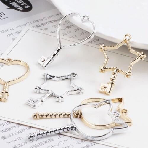 Newest 50PCs Silver Gold Color Plated Hollow Out Alloy Key Necklace Pendant DIY Jewelry Findings Heart Star Cat Floating Charms