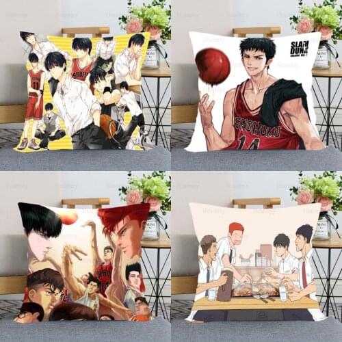 New SLAM DUNK Anime Pillow Case For Home Decorative Silk Pillows Cover Invisible Zippered Throw PillowCases 40X40,45X45cm 0508