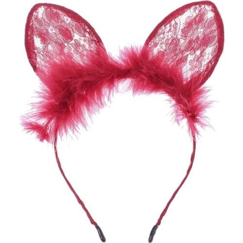 10pcs Women Plush Feather Lace Cat Rabbit Ear Hair Hoop Animal Halloween Christmas Theme Party Headband Costume Christmas