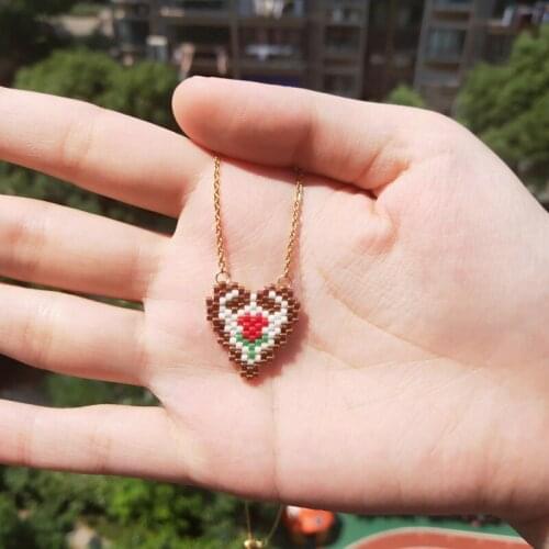 FAIRYWOO Miyuki Flower Necklace Heart Pendant Necklaces Gothic Stainless Steel Gold Chain Choker For Woman Girl Friendship Gifts