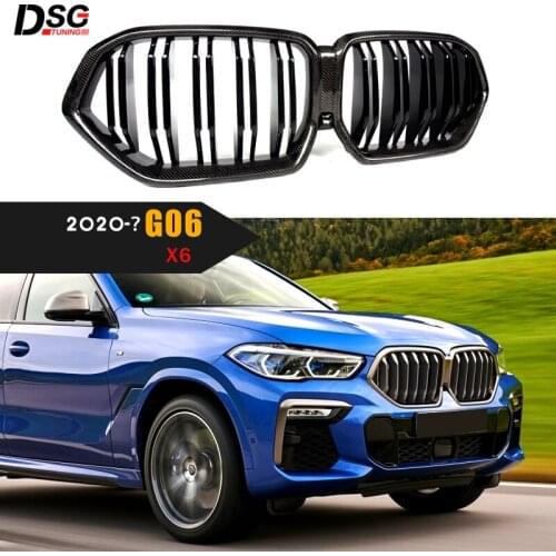For BMW X6 G06 2020 2021 2022 Car Front Bumper Kidney Racing Grille Carbon Fiber + ABS Replacement Dual Slat Grills