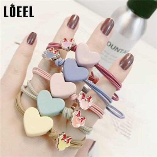 5Pcs/Pack Mixed Color Double Elastic Rubber Band Women Girls Ponytail Holder Acrylic Heart Scrunchies Geometric Hair Accessory