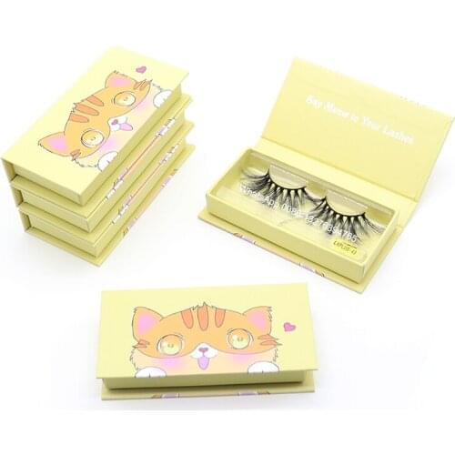 Cute Cartoons Cat Eyelash Boxes Mink Eyelashes Fluffy Lashes Dramatic Messy Long False Eyelashes Makeup Custom Lashbox Package