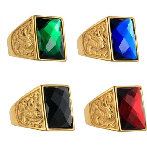 Luxury Nobility Carvings Dragon Crystal Ring Domineering Men Inlay Colour Zircon Ring Fashion Men Cocktail Party Jewelry