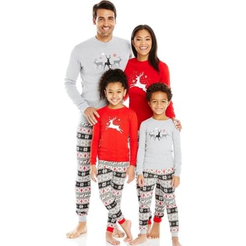 Elk Printed Christmas Home Suit Pajamas Two-piece Autumn and Winter Leisure Round Neck Long-sleeved Shirt Pants Cotton New Year