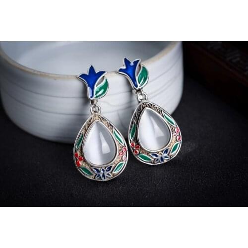 11/2" Genuine 925 & Marcasite inlay opal Waterdrop Earrings Brincos Ohrringe Sterling Jewelry Earringgirl Wedding