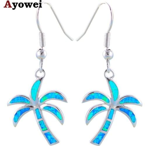 Earrings for women Wholesale Retail Tree shape Blue Fire Opal Silver Stamped Dangle Earrings Fashion Opal Jewelry OE384A