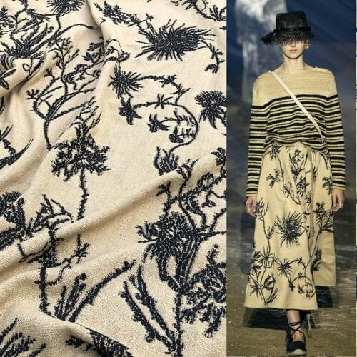 Woollen Linen Sequin Embroidery Polyester Fabric Autumn and Winter Jacket Fashion Clothing Cloth for Dress Fabrics by the Meter