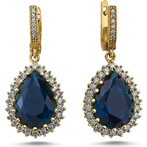 Silverlina Silver Drop Sapphire Zircon Authentic Earrings