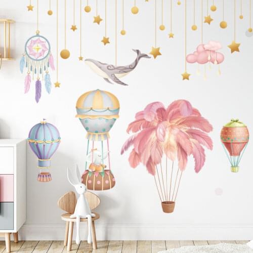 Nordic Feather Hot Air Balloon Wall Stickers for Living Room Kids Rooms Wall Decor Removable Vinyl Dreamcatcher DIY Wall Decals