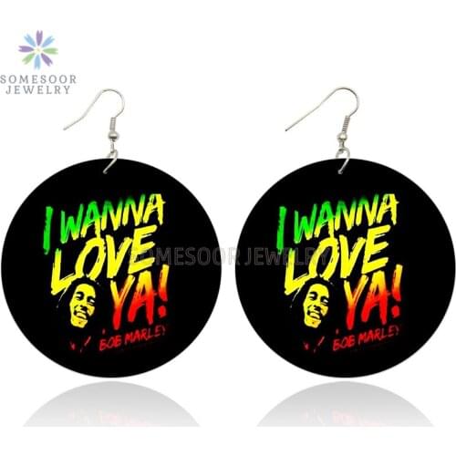SOMESOOR I Wanna Love YA BOB Marley Afro Wooden Drop Earrings Black History African Wood Dangle Jewelry For Women Christmas Gift