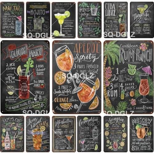 [SQ-DGLZ] Hand-Painted Cocktail Tin Sign Bar Wall Decor Bar Club Metal Crafts Home Decor Retro Painting Plaques Art Poster