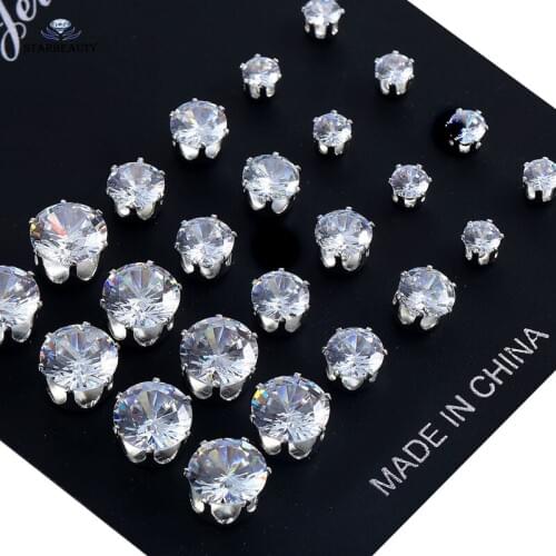 Starbeauty 5 Pairs/lot 2~8mm White Bijoux Stud Earrings Set Tragus Piercing Orelha Ear Piercing Helix Pircing Women Body Jewelry