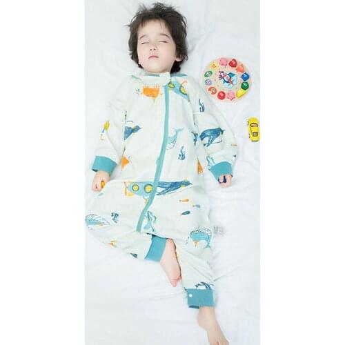 Cute Cartoon Baby Sleeping Bag 100% Cotton 4-layer Gauze Breathable Zipper Button Sleep Bag For 2-5 Years Old Baby