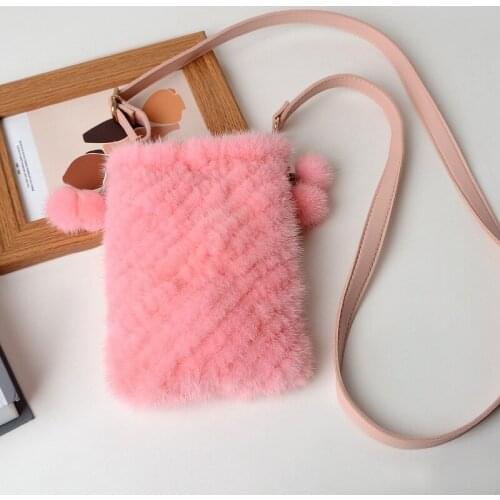 2021 New Mobile Phone Bag Mink Fur Grass Womens Bag Fashion Soft One Shoulder Mini Mobile Phone Bag