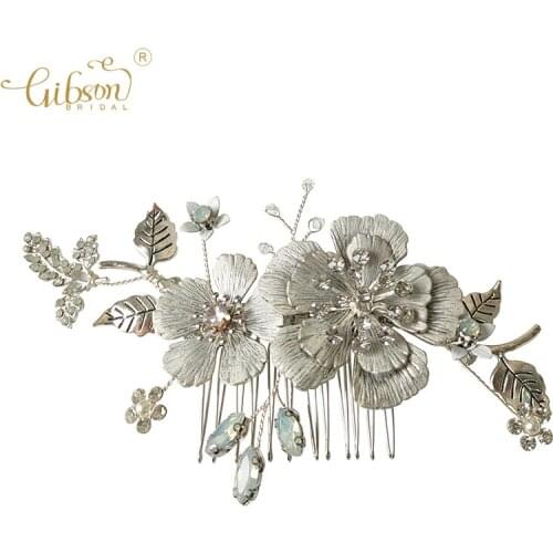 Vintage Hair Jewelry Flower Leaf Headpiece Bridal Hair Comb Pin Set Antique Silver Hair Accessories For Women