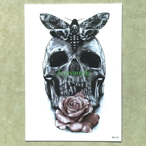 Waterproof Temporary Tattoo Sticker large skull moth rose The Silence of the Lambs tatto stickers flash tatoo fake tattoos