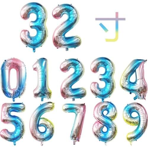 32inch Gradient Rainbow Number Foil Balloons 0-9 Birthday Party Wedding Decorations Helium Balloon Baby Shower Decor Globos